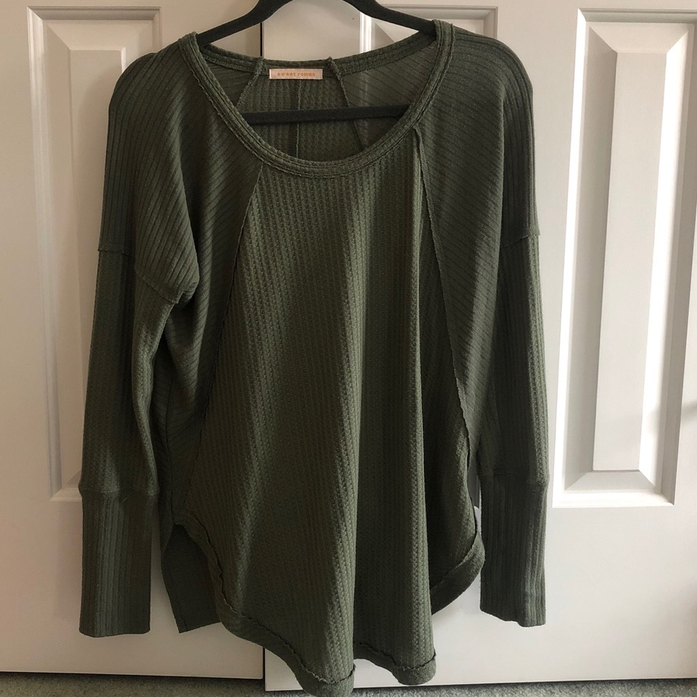 Sweet Romeo Olive Green Waffle Long Sleeve